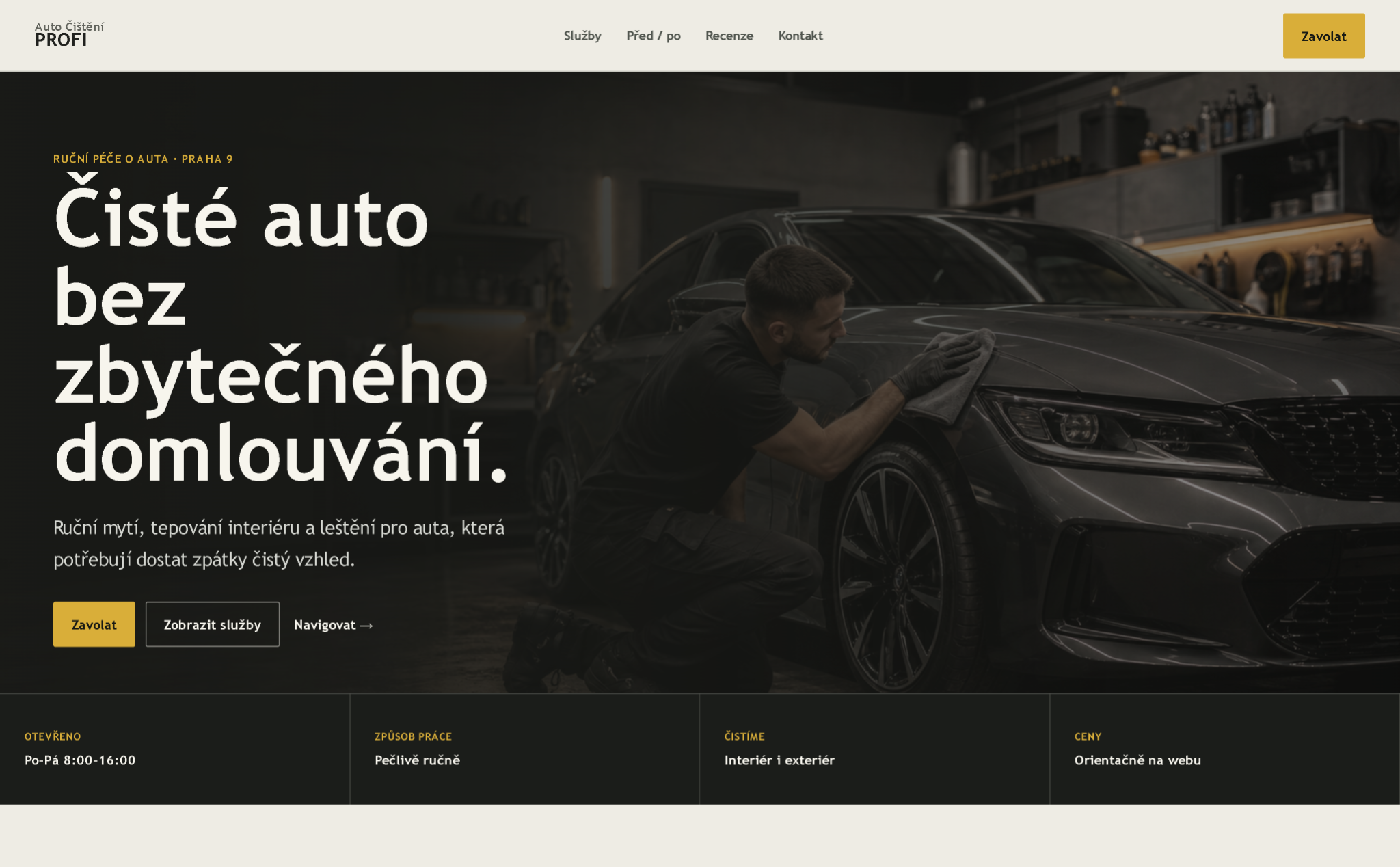 Modernizovaná úvodní sekce webu Auto Čištění Profi