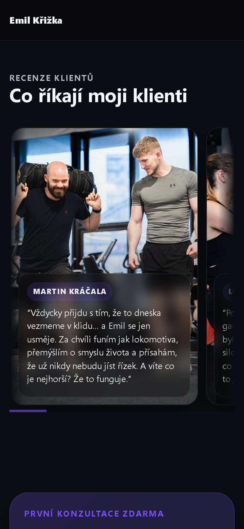 Mobilní recenze klientů osobního trenéra