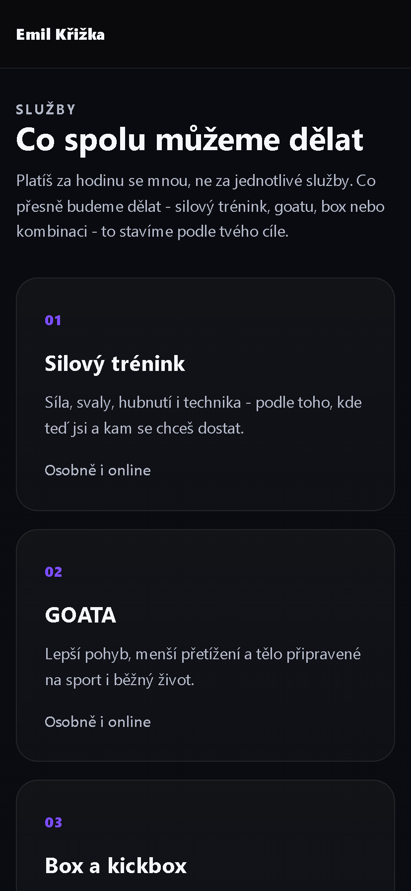 Mobilní přehled služeb osobního trenéra