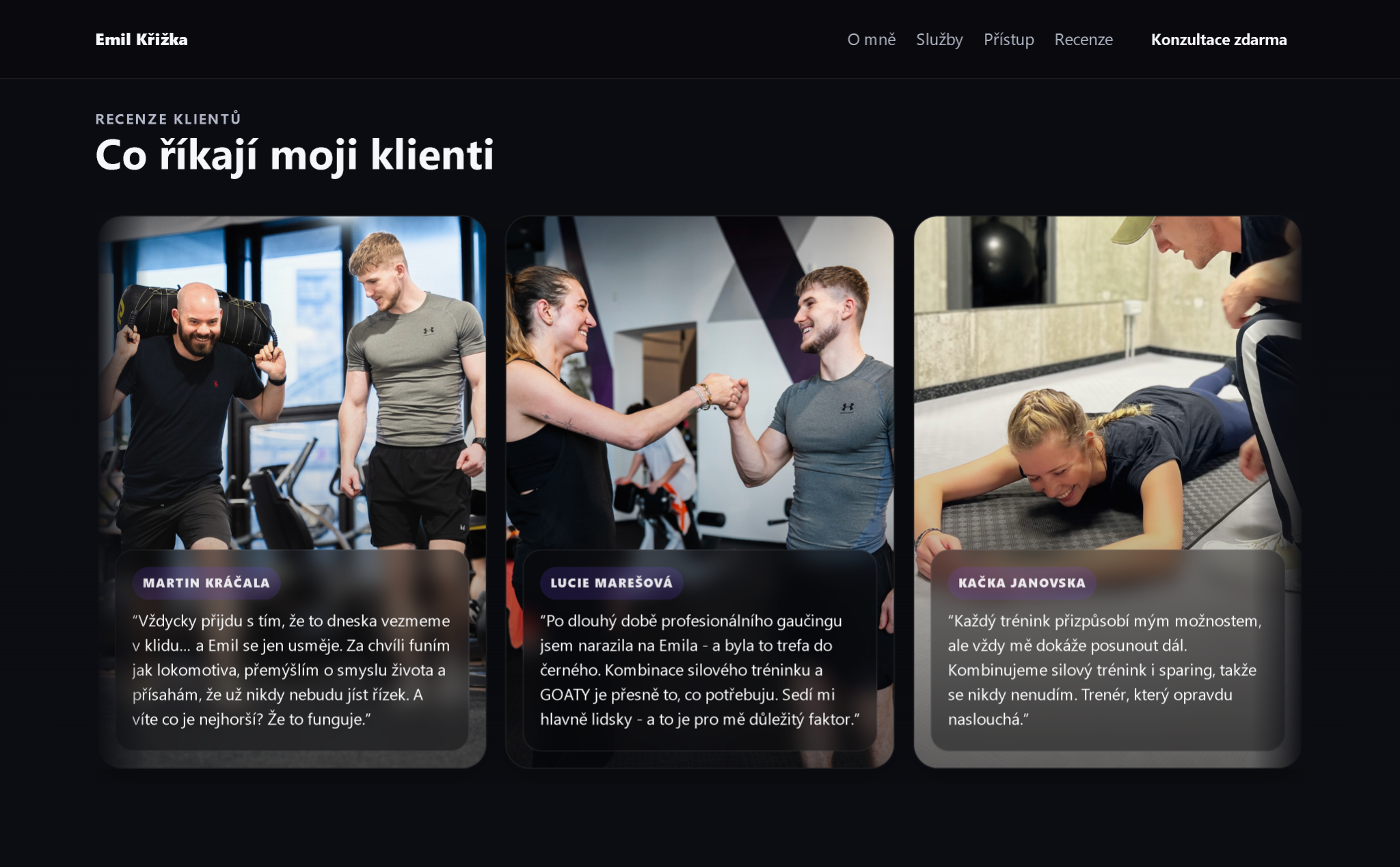 Recenze klientů osobního trenéra s fotografiemi z tréninku